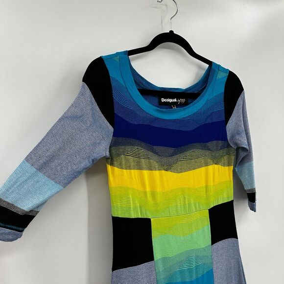 DESIGUAL Blue Yellow Bright Abstract Bodycon Half Sleeve Mini Dress Size XS - Picture 6 of 8